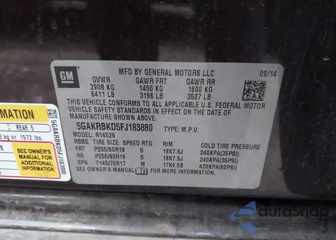 2015 Buick Enclave Leather from USA, damaged, VIN 5GAKRBKD5FJ183880